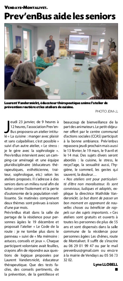 Prev'enBus dans le Journal du Médoc : Vendredi 17 Janvier 2020