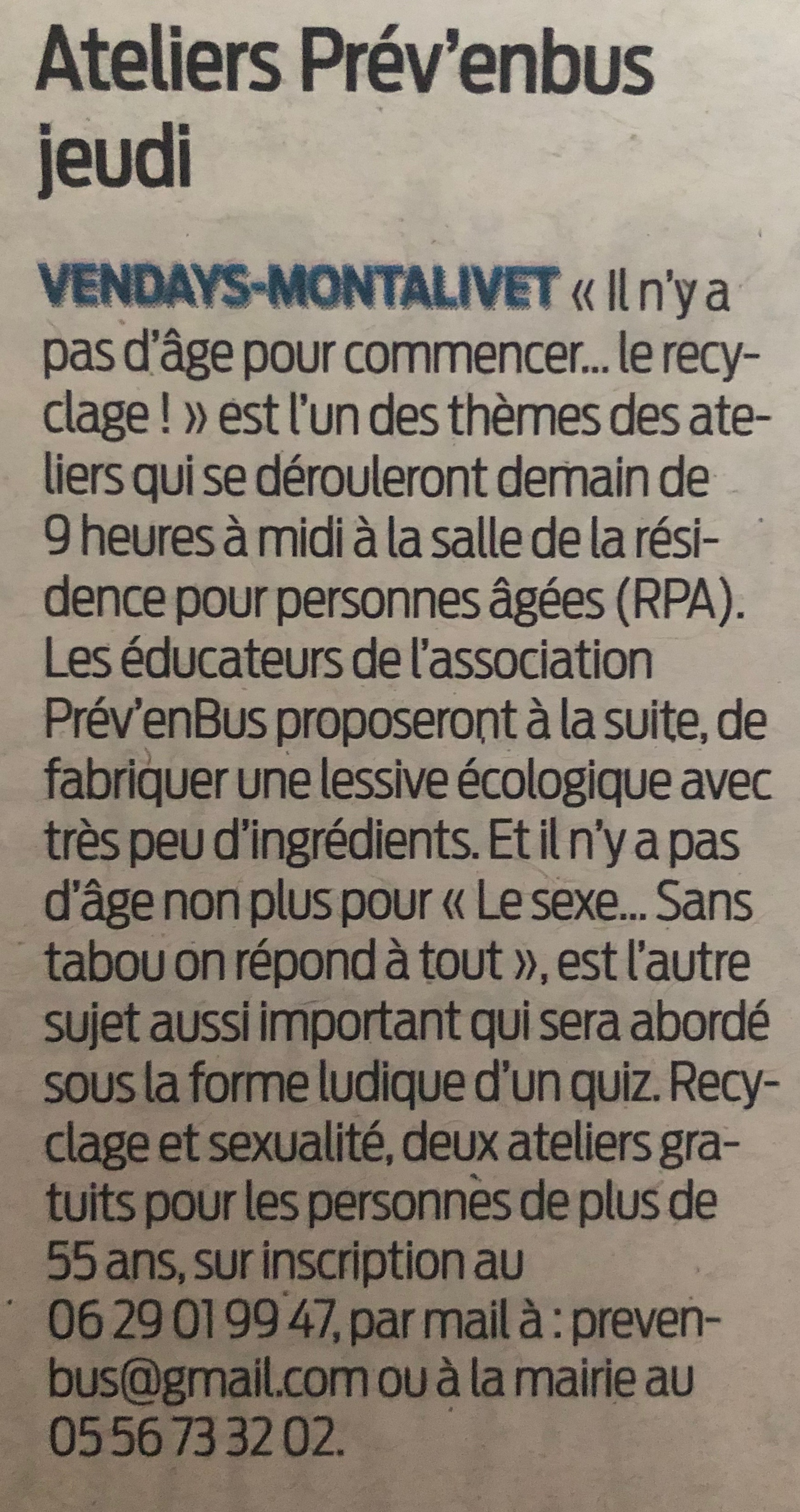 Prev'enBus dans le Sud Ouest Médoc 